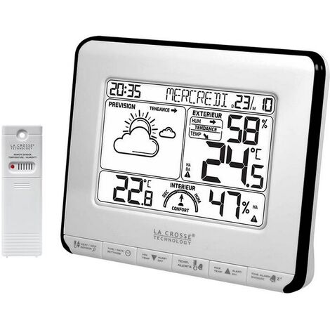 Station météo avec prévisions et alertes – Plage de température -40 à 60°C – Transmission jusqu'à 90m – Hygrométrie intérieure/extérieure - WS6818WHI-BLA