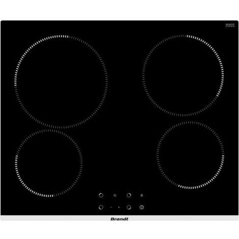Brandt – Plaque vitrocéramique 60cm 4 foyers 6300W – Commandes sensitives – 9 niveaux de puissance – Témoin de chaleur résiduelle - BPV1641B