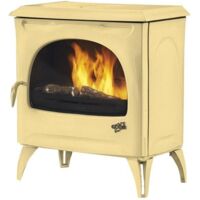 Godin – Poêle à bois fonte 10,5kW beige – Évacuation des fumées arrière – Flamme verte 7 étoiles – Longueur max bûche 50 cm – 388113SAHARA