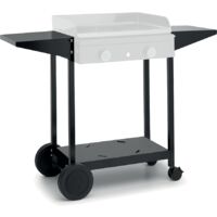Forge Adour – Chariot en acier peint noir très haute résistance pour plancha – 2 tablettes – 4 roues – Emplacement bouteille de gaz – CHOA60