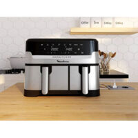 Moulinex – Friteuse sans huile 8.3L 2450W inox/noir – 8 programmes de cuisson – Technologie Extra-Crisp – 2 tiroirs pour plats différents