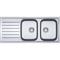 Franke – Évier 2 bacs inox 80cm avec siphon – Égouttoir réversible – Prépercé Ø 35mm pour robinet – Bonde Ø 90mm – 6464