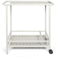 Desserte de jardin en acier blanc 61 x 42 cm – Plateau supérieur 66 x 42 cm – Rangement pour bouteilles – 2 roulettes – GS163C – Livoo