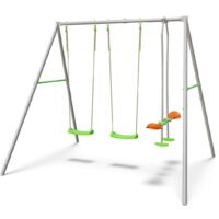 Portique en métal axion avec 2 balançoires + 1 siège face à face - Trigano Jardin - j-11462p8