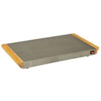 Chauffe plat électrique 800W inox – Surface de chauffe 40 x 25 cm – Température jusqu'à 100°C – Poignées en bambou – Kitchen Chef