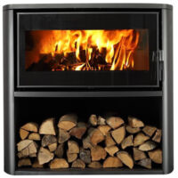 Supra – Poêle à bois 7.7kW avec vision horizontale du feu – Rendement 80,1% – Évacuation des fumées arrière – FR9010570B