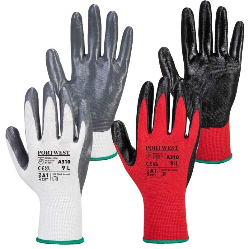 Guanti da Lavoro con Spalmatura in Nitrile Grigio-Bianco 9