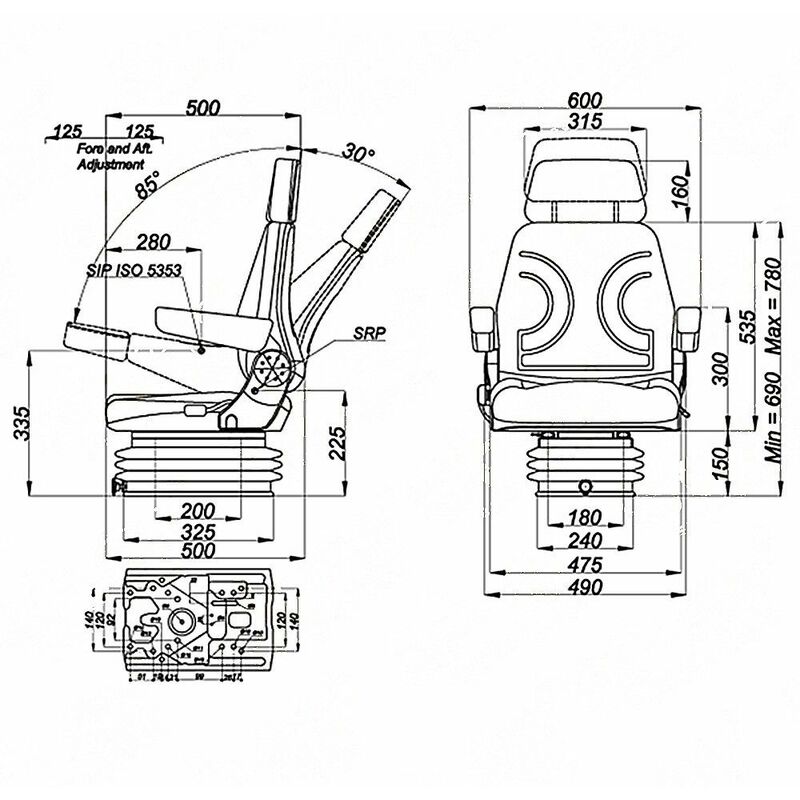 Universal Schleppersitz - Traktorsitz - Sitz Luftgefedert mit Armlehnen