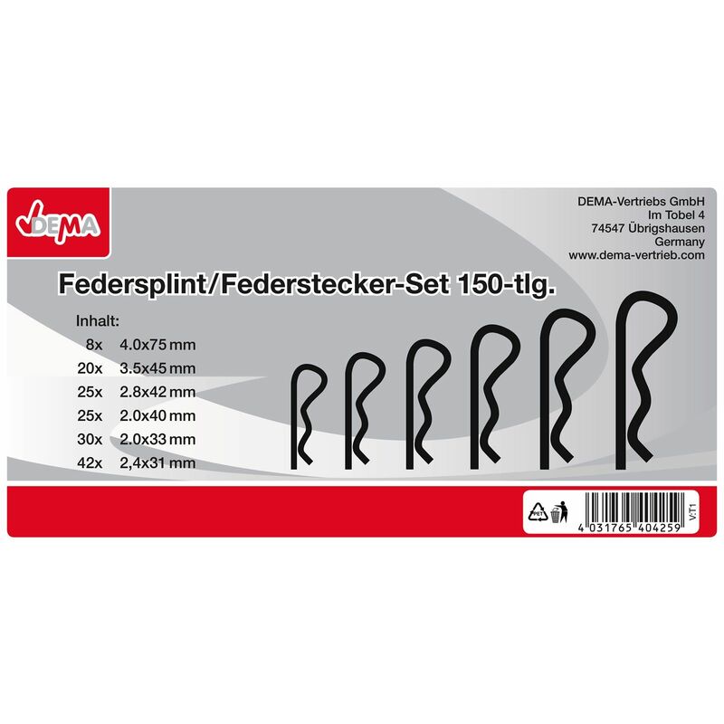 Vintec Federstecker Set Splinte 150-tlg Sortiment 2.0 - 4 mm