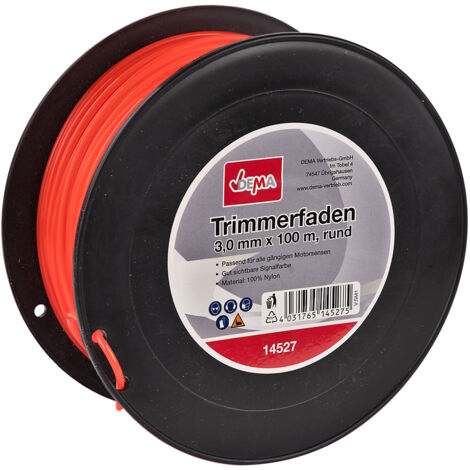 Motorsense Freischneider Mähfaden Trimmerfaden 3mm x 100m rund Nylon Signalfarbe