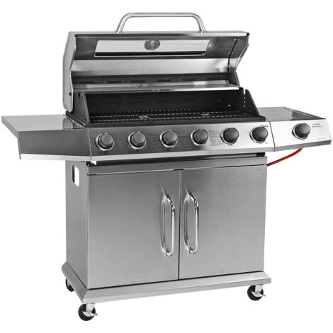Edelstahl Grillwagen Gasgrill Mexico 6+1 19,3 kW Piezo 7 Flammen Rost 78x36 cm