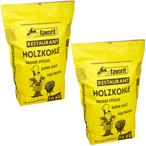 2x Favorit Restaurant Holzkohle Grillkohle 10 kg Sack Reines Laubholz