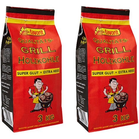 2x Favorit Grill Holzkohle 3 kg Sack, grosse Körnung, brennt schnell an (1/2)