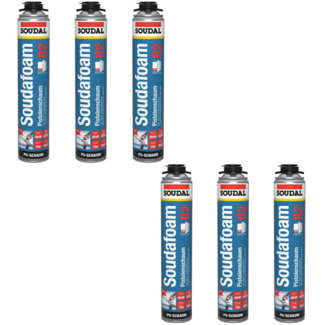6x Soudal Soudafoam B2 Pistolenschaum 750ml Dämmschaum Montageschaum PU Schaum