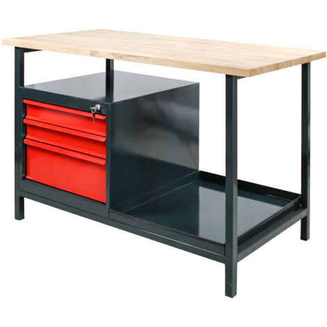 Werkbank Eko 3S 120x60cm 3 Schubladen Arbeitstisch Arbeitsplatte Werktisch rot (1/5)