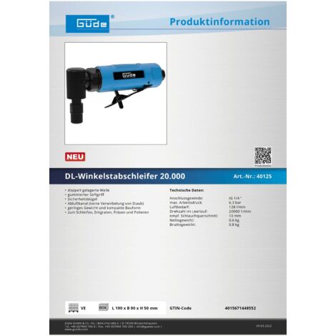 Wiltec Stabschleifer 90° abgewinkelt, Schleifmaschine für Druckluft 20.000 U/min, Schleifgerät mit Winkel zum u. a. Schleifen, Polieren und Fräsen