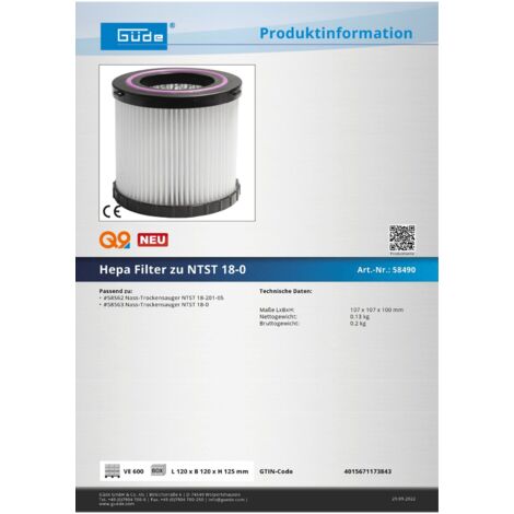 Güde HEPA-Filter 17023 Für Pro 30 (17022) – Sta Produktbild-Vorschau 5