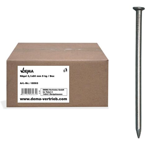 Stahlnägel Nägel Stahlstifte Drahtstifte 3.1 x 80 mm Senkkopf blank 5 kg Box