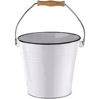 Wassereimer Eimer 5 Liter weiß emailliert Putzeimer mit Holzgriffhenkel