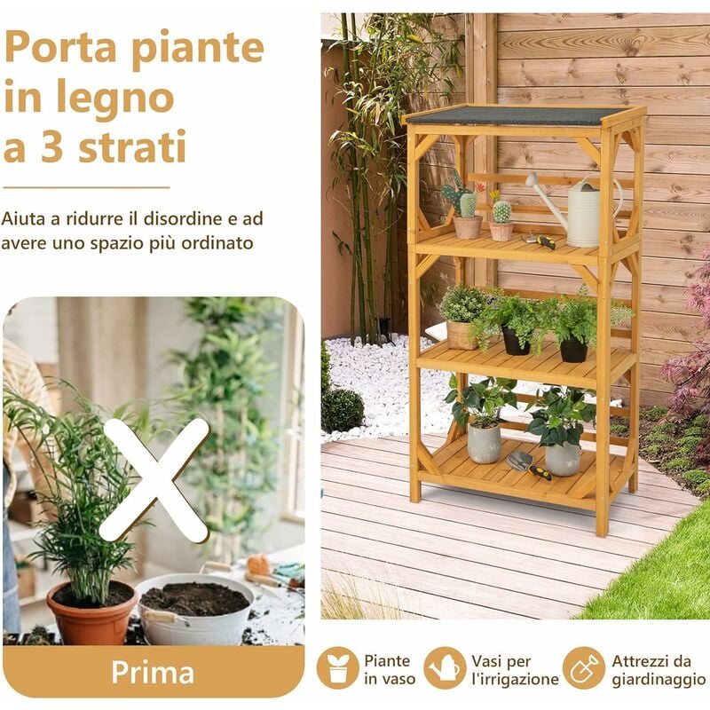 COSTWAY Porta Piante da Esterno ed Interno, Porta Fiori a 3 Livelli con  Tetto Resistente alle Intemperie, Porta Vasi per Balcone, Cortile e  Gairdino, 70 x 49 x 137 cm