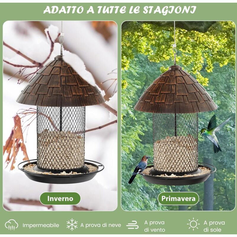 DIVCHI Mangiatoia Per Uccelli 3 In 1 A Prova Di Scoiattolo - Metallo Verde Per Giardino E Balcone