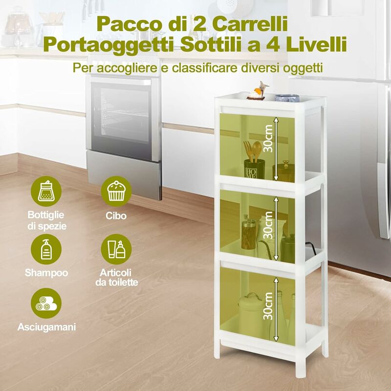 COSTWAY Set di 2 Scaffali da Cucina a 4 Livelli, Scaffali da Bagno con  Design Rimovibile, Scaffale Salvaspazio Multiuso per Piccoli Spazi Cucina  Bagno Lavanderia (Rettangolare, 4 livelli)