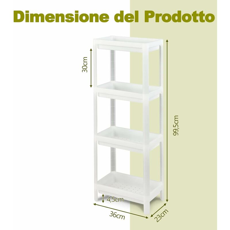 COSTWAY Set di 2 Scaffali da Cucina a 4 Livelli, Scaffali da Bagno con  Design Rimovibile, Scaffale Salvaspazio Multiuso per Piccoli Spazi Cucina  Bagno Lavanderia (Rettangolare, 4 livelli)