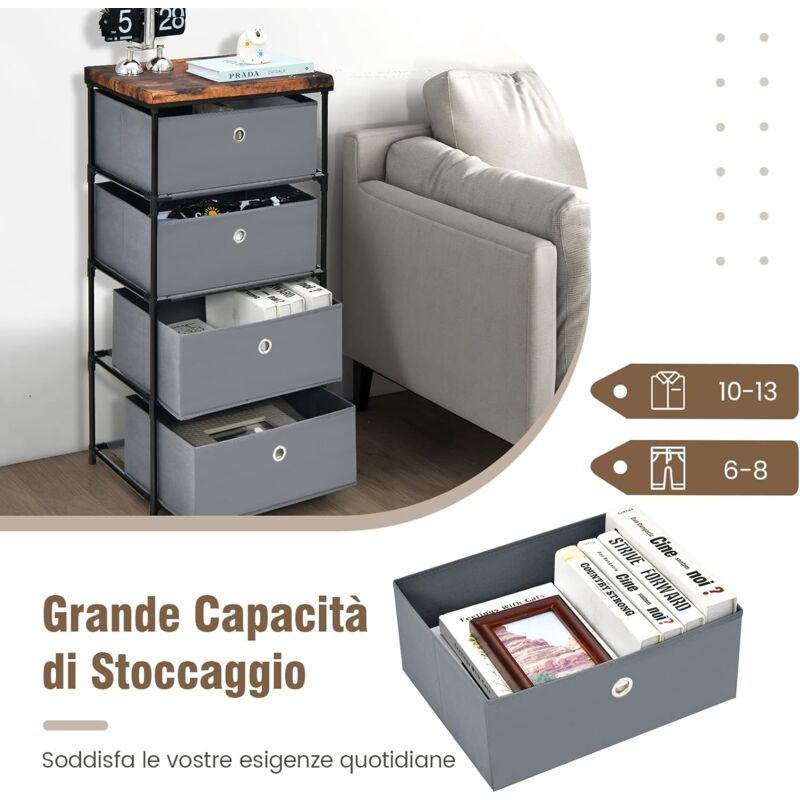 COSTWAY Cassettiera in Tessuto, Mobile con 3 Cassetti e Struttura