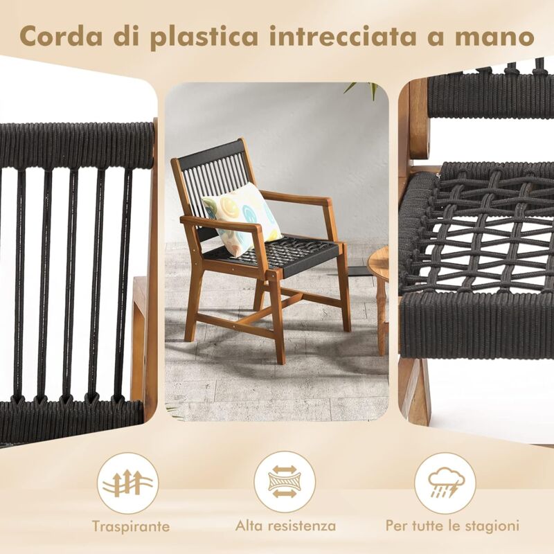Set Di 2 Sedie Da Pranzo In Legno COSTWAY – Imbottite In Ecopelle Nera Con Schienale In Rattan - 3
