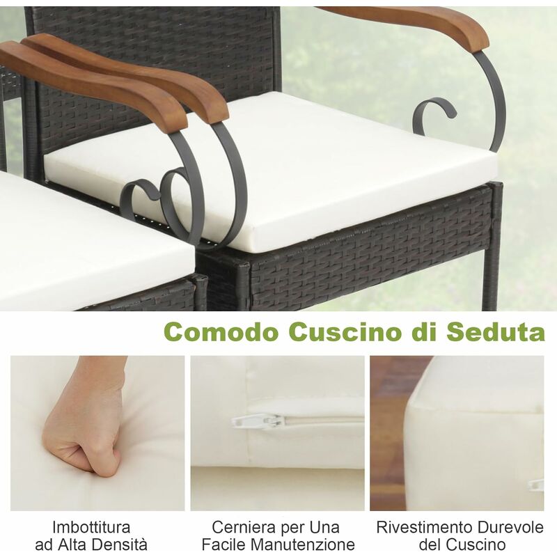 COSTWAY Set di 2 Sedie da Giardino in Rattan, Poltrona da Esterno in Rattan  PE con Cuscino con Cerniera, Capacità 180 kg, per Giardino Balcone Piscina (55  x 60 x 89 cm, Modello G)