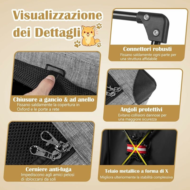 Trasportino per cani pieghevole con 3 aperture telaio in metallo, Kennel  portatile morbido da viaggio 3 Dimensioni - Costway