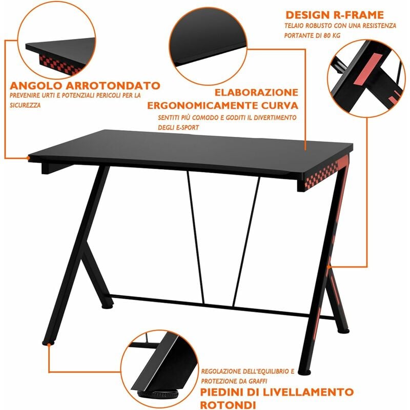 COSTWAY Scrivania Gaming Ergonomica da 116 CM, Scrivania Multiuso per  Computer con Struttura Robusta in Metallo, Postazione PC per Gaming Studio  Lavoro, 116 x 75 x 77 cm (L x P x A) Nero