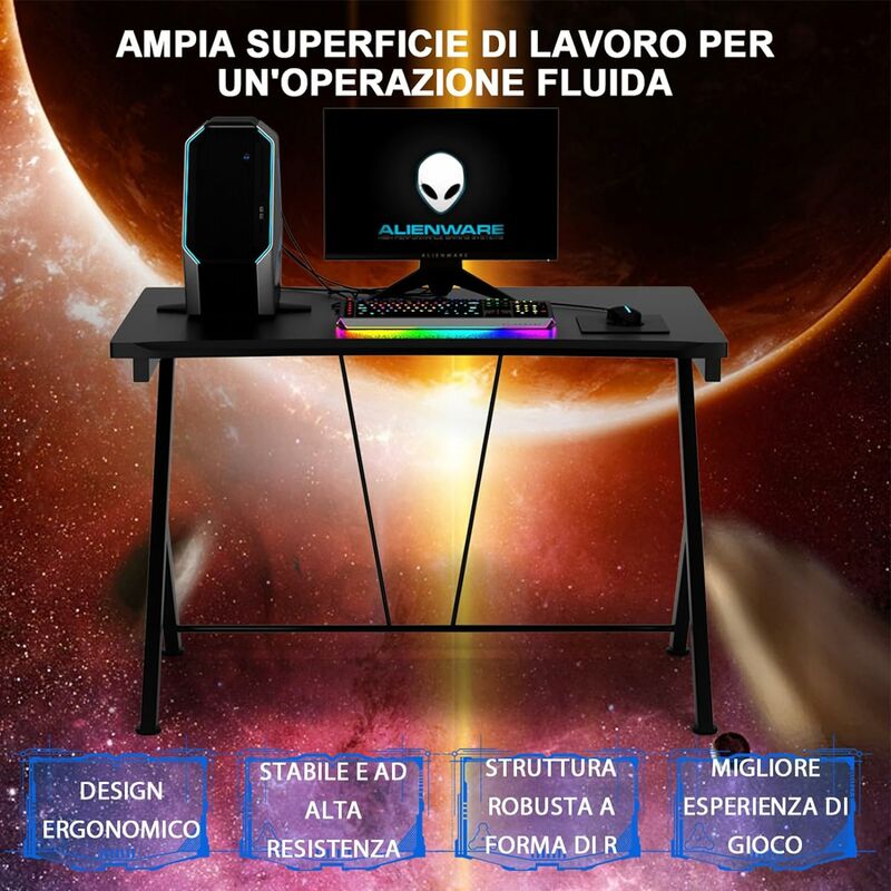 COSTWAY Scrivania Gaming Ergonomica da 116 CM, Scrivania Multiuso per  Computer con Struttura Robusta in Metallo, Postazione PC per Gaming Studio  Lavoro, 116 x 75 x 77 cm (L x P x A) Nero