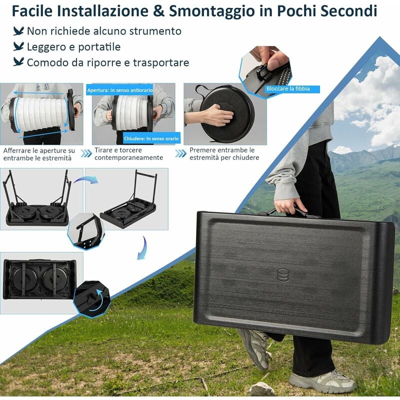 COSTWAY Set Tavolo da Campeggio con 2 Sgabelli LED Pieghevole, Set Tavolino  Richiudibile in Valigetta Portatili, con Maniglia, Leggero, per Giardino  Picnic BBQ