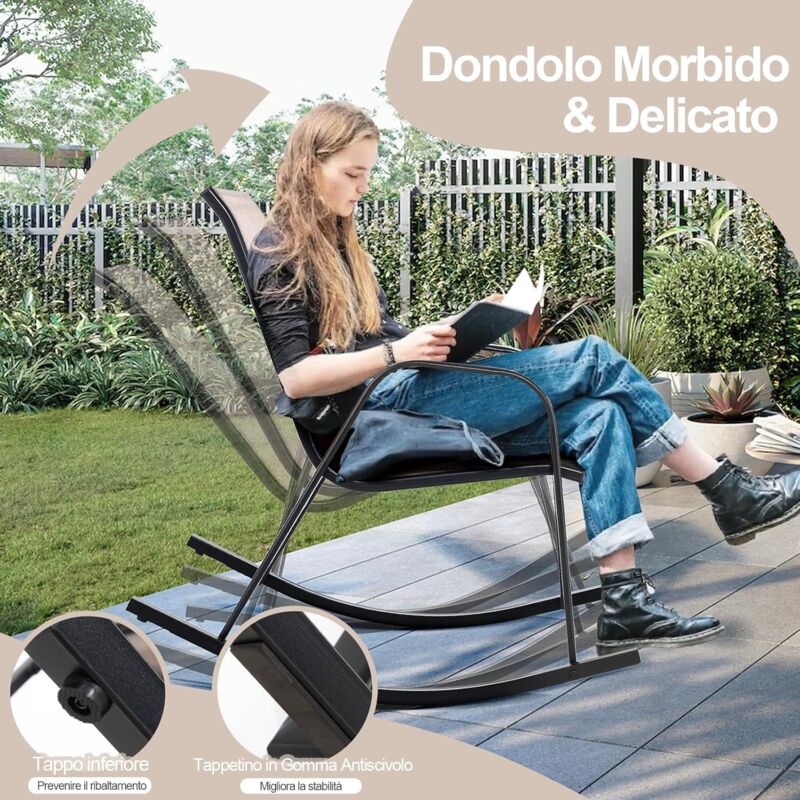 Set 2 Sedie A Dondolo + Tavolino GYMAX Per Balcone | Pieghevole, Cotone Morbido | Interno/Esterno