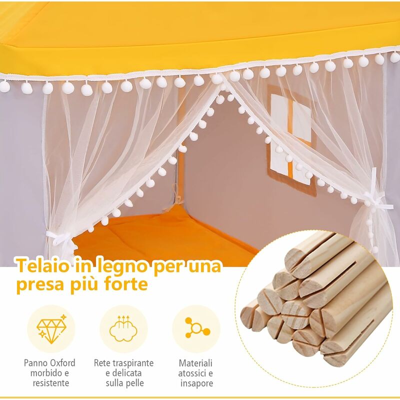 Tenda da gioco per bambini con luci a stella tappetino in velluto lavabile,  Casetta per interni ed esterni - Costway