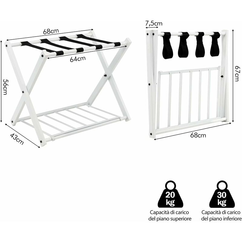 COSTWAY Portavaligie Pieghevole, Porta Valigie Poggia Bagaglio a 2