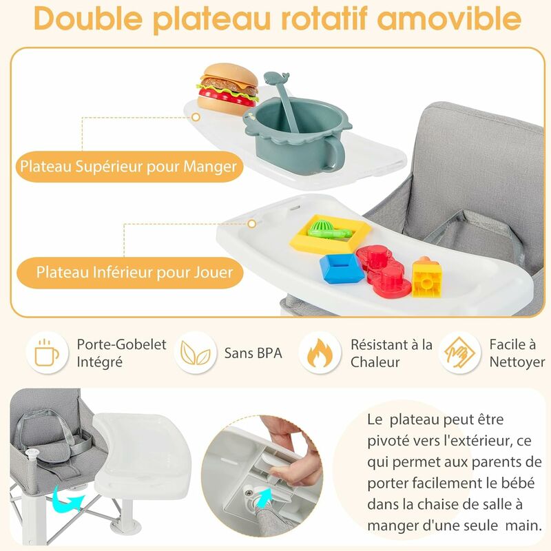 Sedia da pranzo per bambini con vassoio portatile pieghevole