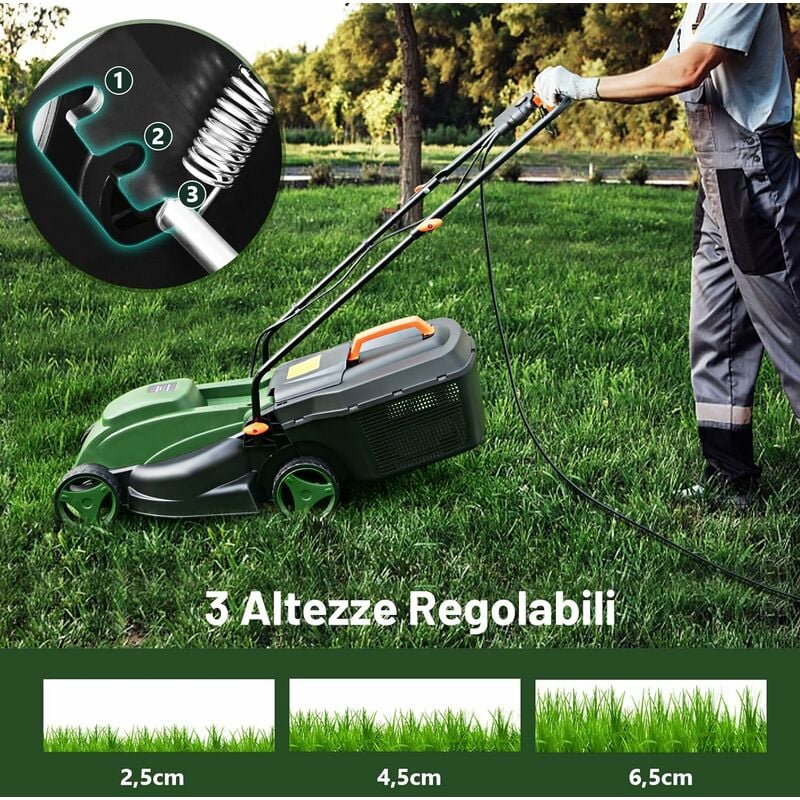 Tagliaerba elettrico con filo larghezza di taglio 35,5cm cesto di raccolta,  Tosaerba elettrico 1500w Verde - Costway