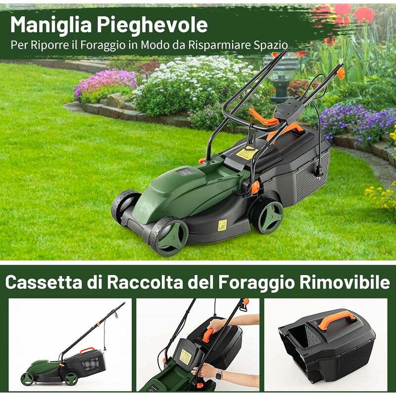 Tagliaerba elettrico con filo larghezza di taglio 35,5cm cesto di raccolta, Tosaerba  elettrico 1500w Verde - Costway