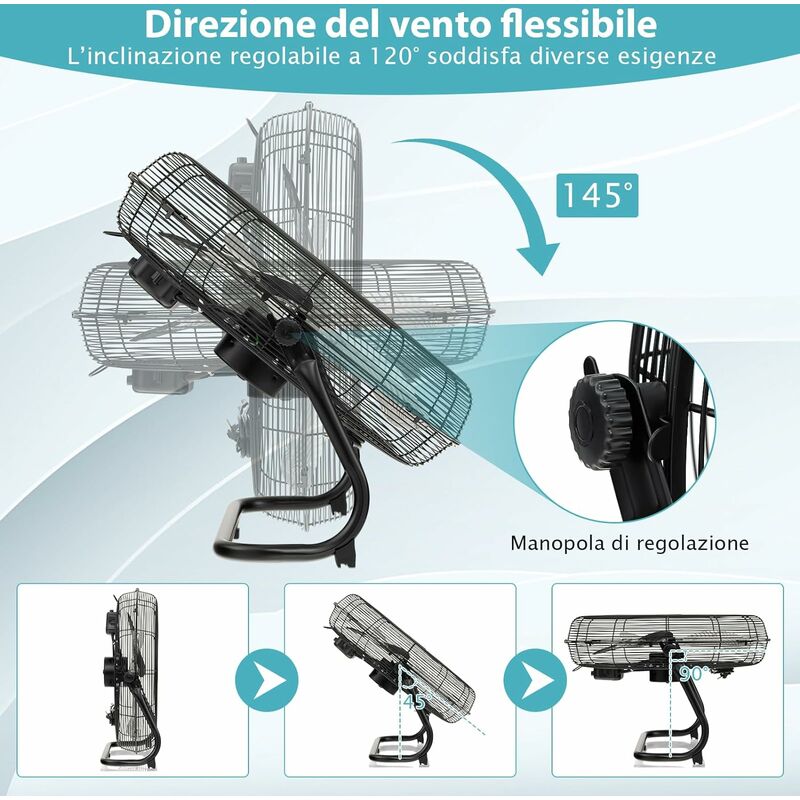 Ventilatore a tamburo industriale a 3 velocità con pale in alluminio, Ventilatore  portatile in metallo Nero - Costway