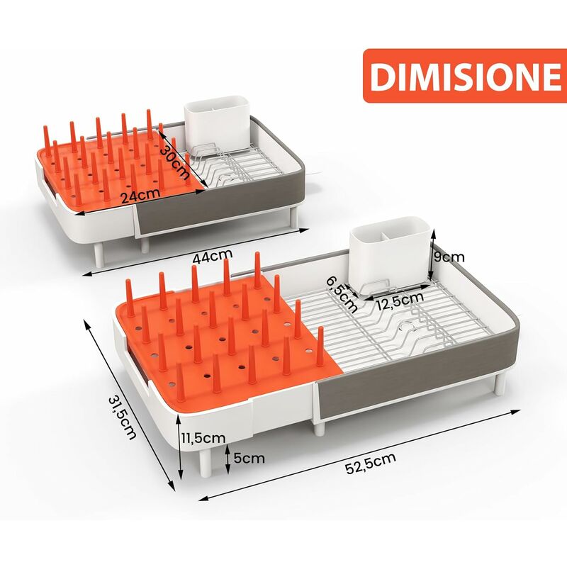 Costway Scolapiatti estensibile con portaposate staccabile griglia in  acciaio inox, Gocciolatoio scolapiatti regolabile