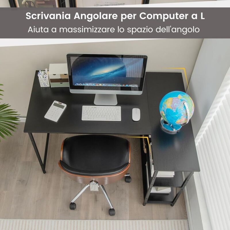 COSTWAY Scrivania Angolare in Legno, Scrivania Porta PC con Supporto Monitor Rimovibile e