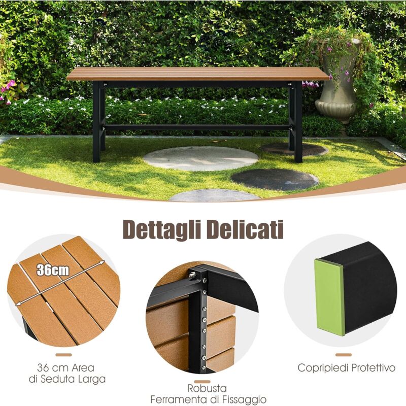 Panchina Da Esterno COSTWAY 120x36 Cm - Sedile HDPE, Portata 300 Kg, Grigio - Foto 10