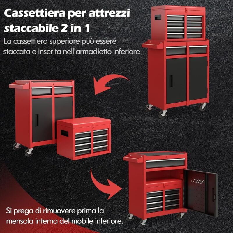 Carrello Cassettiera Mobile Portautensili 6 Cassetti Con 157