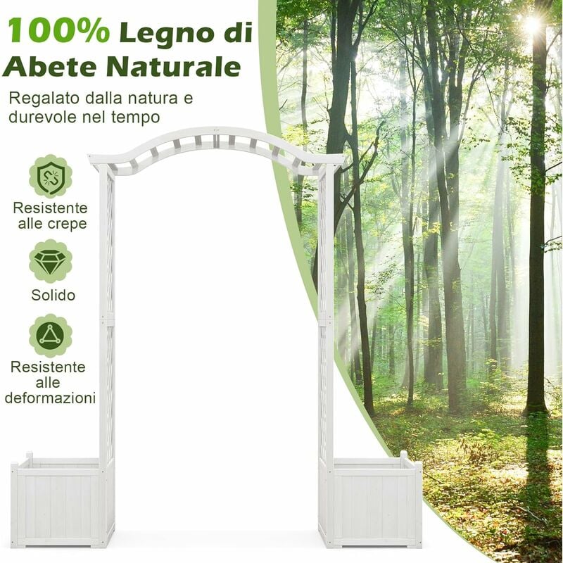 Arco da giardino in legno con fioriere, Pergolato da esterno per piante  rampicanti ortaggi decorazioni Bianco - Costway