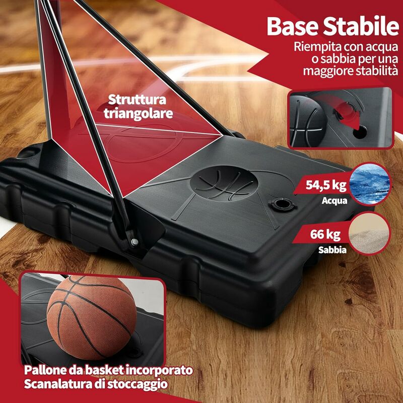 COSTWAY Canestro da Basket Portatile per Ragazzi e Adulti, Canestro Basket  Regolabile in Altezza 1,3M-3,05M con Ruote Tabellone Infrangibile e Retina  Durevole, Adatto a Interno Esterno, Nero