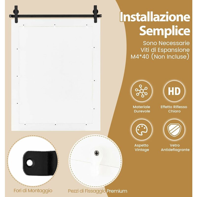 Specchio rettangolare arrotondato da bagno con cornice in metallo, Specchio  da parete con cornice 76,5x56,5cm - Costway