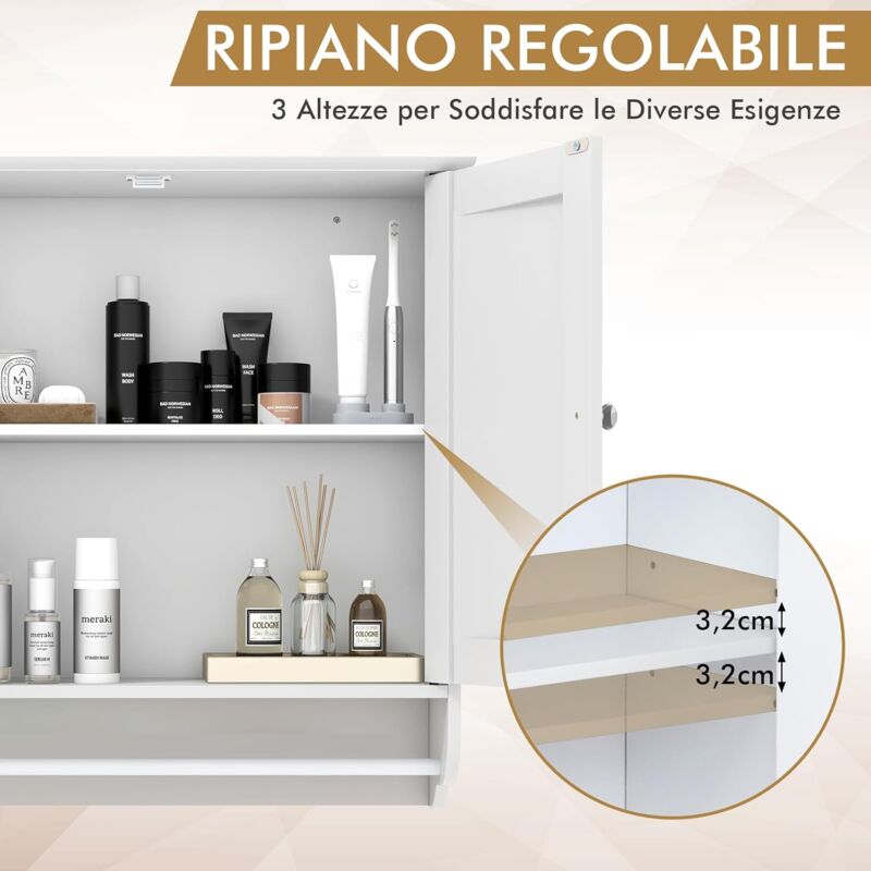 Armadietto da bagno a parete con barra porta asciugamani e ripiani, organizer salvaspazio per lavanderia e cucina, porta shampoo e medicinali, armadietto per bagno