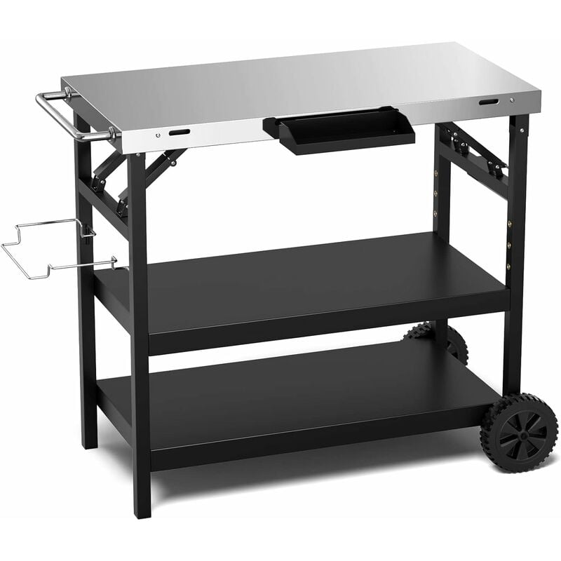 COSTWAY Carrello Barbecue da Esterno con 3 Ripiani, Carrello da Cucina  Esterno con Ripiano Regolabile, Carrello Multifunzionale per Esterno,  Struttura in metallo